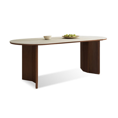 Plateau de table ovale blanc en pierre frittée avec table en bois massif pour la salle à manger / cuisine