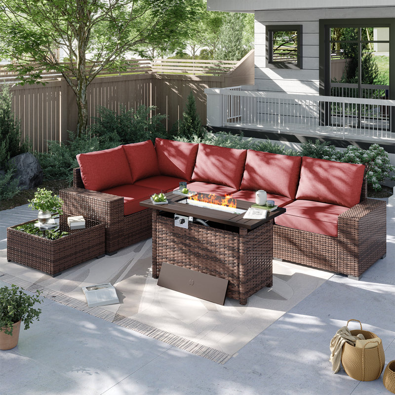 Ensemble de meubles de patio 7 pièces avec foyer au gaz propane de 44 po, ensemble de conversation pour jardin, patio, cour arrière