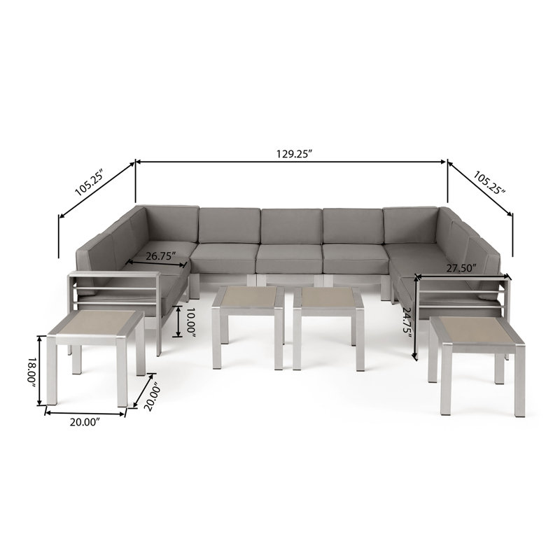 Ensemble de conversation modulaire avec coussins 11 pièces Bunny Mebane