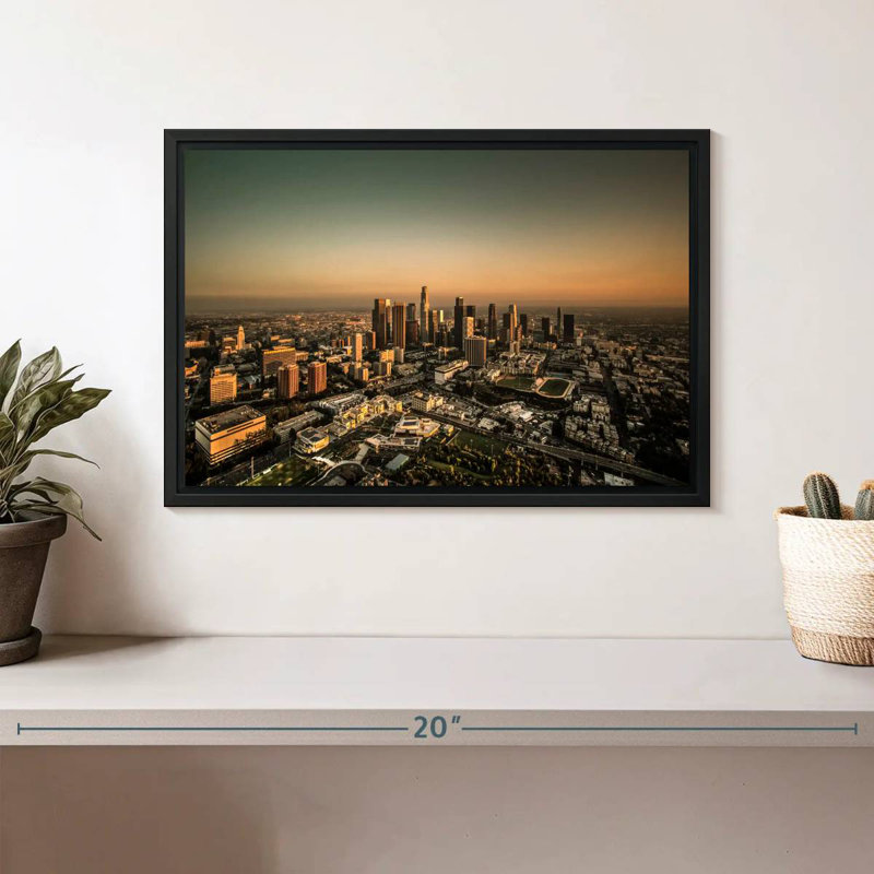 Los Angeles, ciel sépia, Cadre flottant noir, 13 po x 9 po