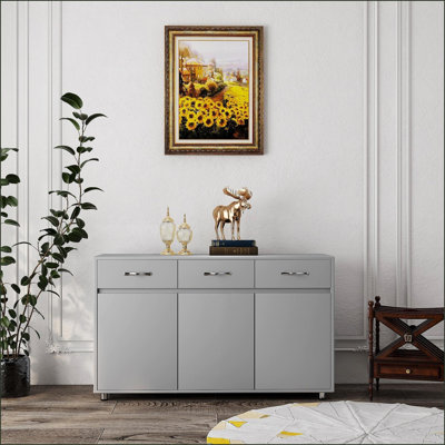 Sideboard with 3 Doors 3 Drawers | Slate Gray E1 MDF Storage Cabinet | Contemporary | Bedroom