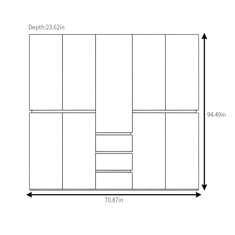 Garde-robe moderne et segmentée, H 94,49 po x l 70,87 po x P 23,62 po