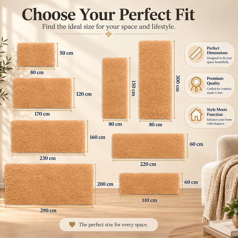 Rectangle Shag Washable, Beige, Rectangle 120 x 170 cm