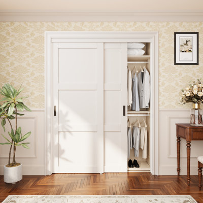 60" x 80" Sliding Closet Doors White and Solid Manufactured Wood With Installation Hardware Kit & Handle