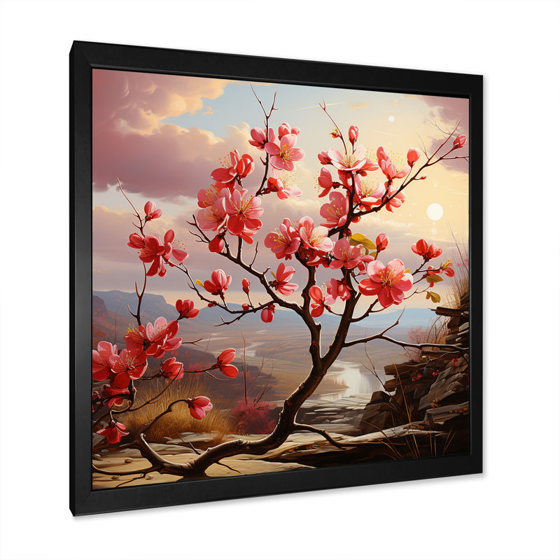 «Cliffside Apple Blossom Blooms - Plants & Flowers», reproduction d'art murale, Cadre simple noir, H 16 po x l 16 po x P 1 po