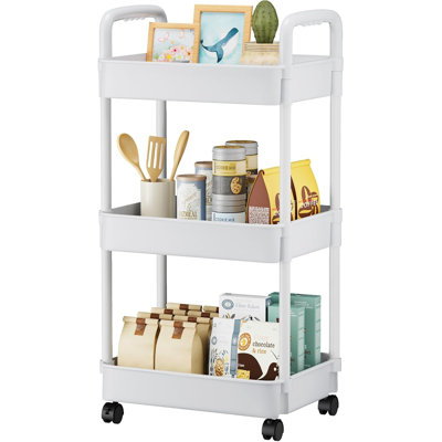 3 Tier Rolling Cart, Plastic Diaper Cart Organizer with Wheels, Roller Cart