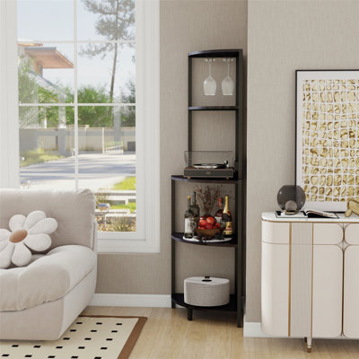 5 Tier Corner Shelf With LED Light And USB Plug, With Glass Holder, Tall Standing Shelf For Wall Corner, Narrow Bookshelf