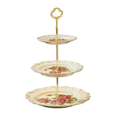Cupcake Stand, Embossed Leaves Edge Pastry Tower, 3-Tier, (Rose)