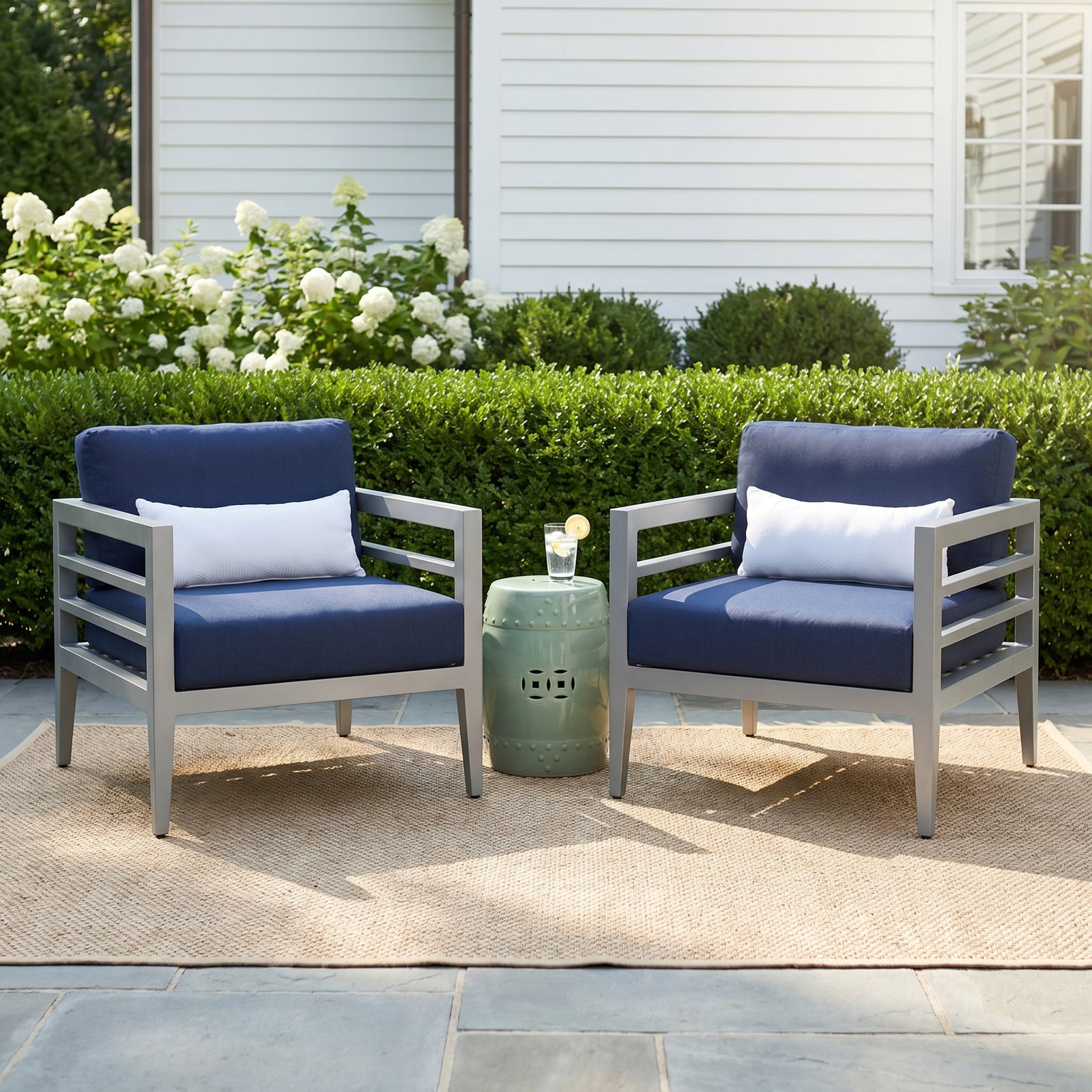 Winthrop Sunbrella® Patio Lounge Chair, Gray, Navy