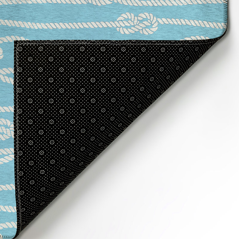 Tapis bleu intérieur / extérieur en polyester tissé à la machine Lamesa, Rectangle de 10 pi x 14 pi