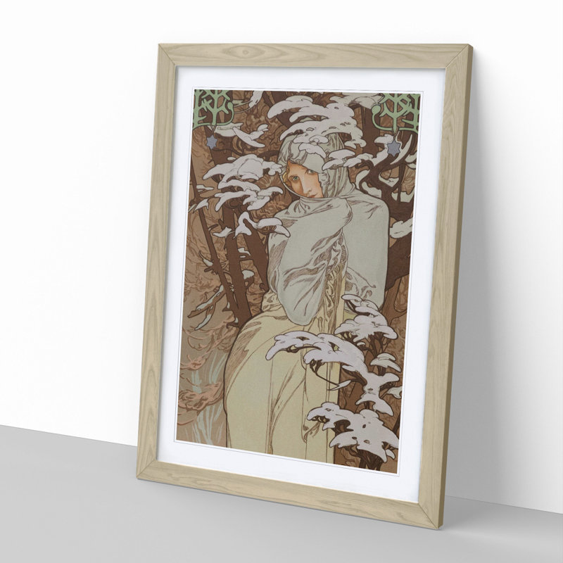 Winter by Alphonse Mucha - Picture Frame Painting, 48cm H x 36cm W x 2cm D, Oak Framed