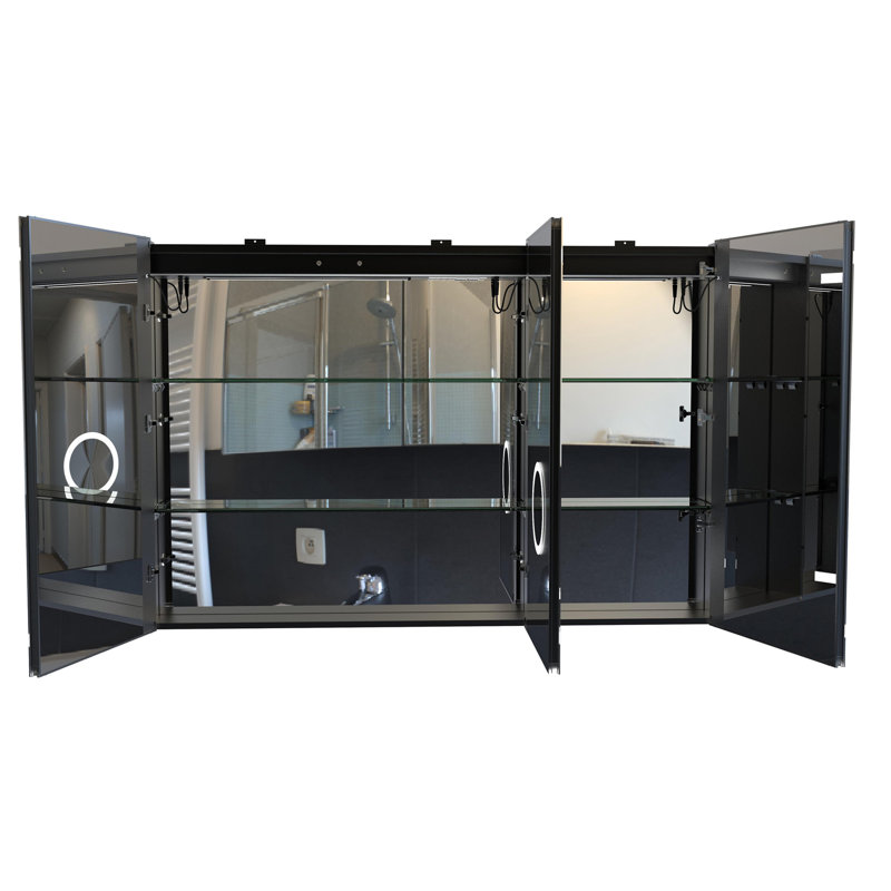 Armoire de salle de bain 53 pouces noir mat avec miroir et lumière DEL, H 5,31 po x l 53,7 po x P 35,91 po