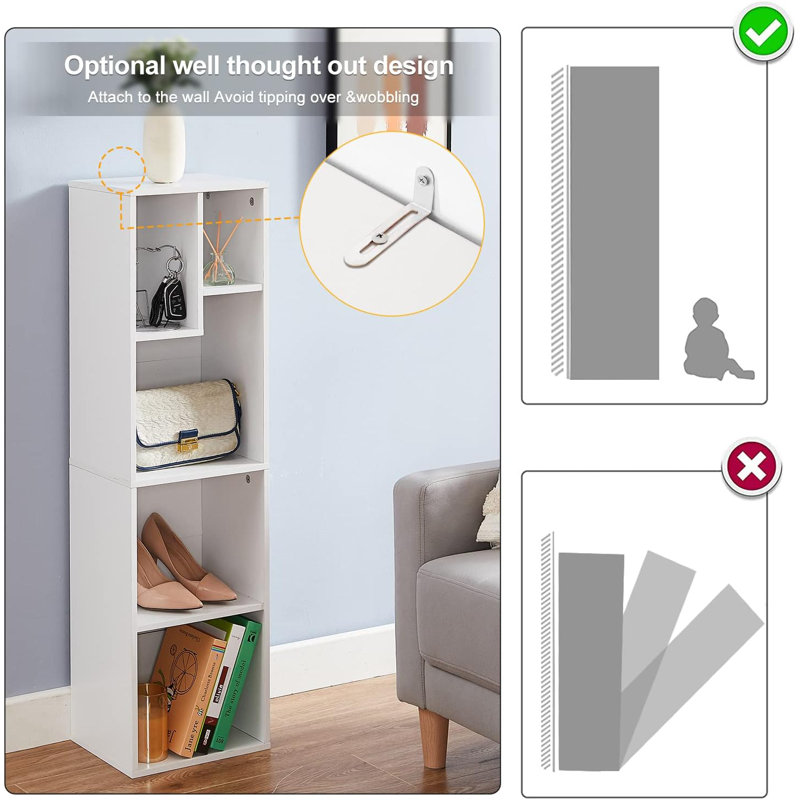 Emmuela Bookcase Cube Bookcase 5 Shelf Open Shelf Irregular Shelf Storage Bookcase, White