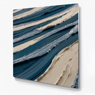 Art mural en métal horizontal rayé bleu acier gris crème