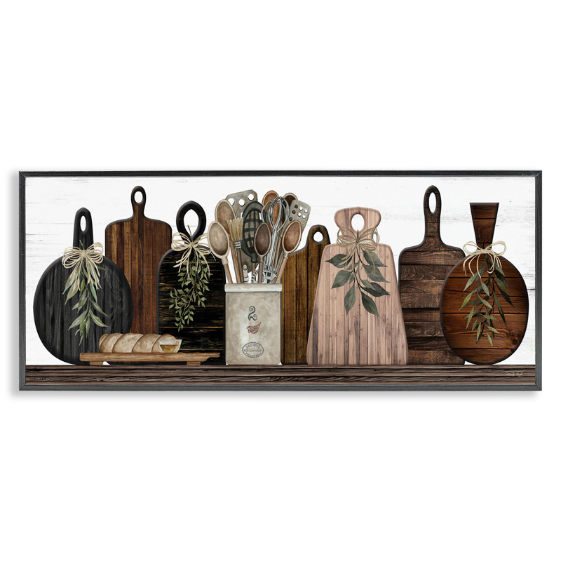 Articles de cuisine en bois, art de la giclée noire encadrée par Cindy Jacobs, Giclée encadrée noir minuit, H 10 po x l 24 po