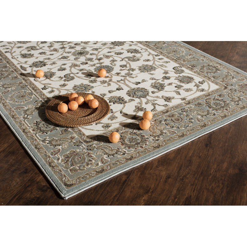 Sheldon Power Loom Ivory/Blue Rug, Rectangle 5' x 8'