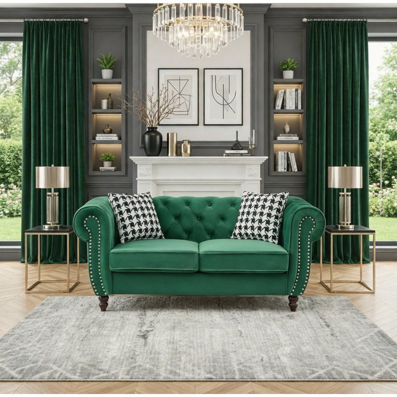Canapé 65 po en tissu d'ameublement Chesterfield, 65 pouces
