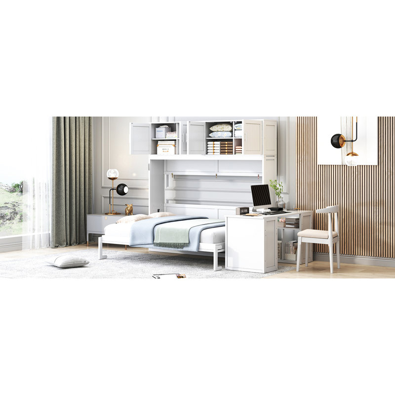 White Space - Lit escamotable grand format avec mécanisme hydraulique, bureau et rangement pour les petits espaces dans les tablettes montées à la maison, capacité de vie de 600 lb