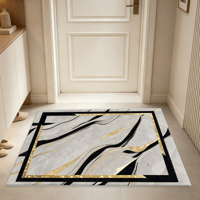 Marble Grey & Gold carpet-easy to clean, machine-washable, soft and comfortable; suitable for door mats, kitchens, living rooms, bedrooms, corridors, and laundry areas. Easy to clean, durable carpet for home decoration.