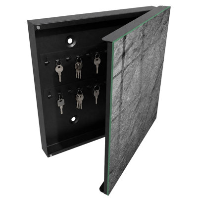 Key storage cabinet, Opens to the left, 30x30x5, White, Subdued texture of gray stone, 