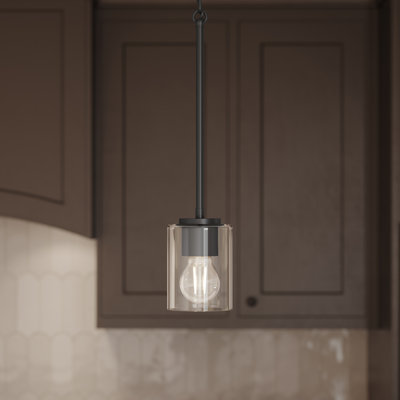 Replay Collection 1-Light Black Mini-Pendant with Clear Glass Shade