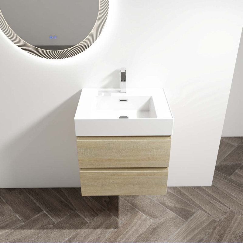 Ensemble de meuble-lavabo simple 23,6 po avec plateau en résine Kimoria, Chêne clair