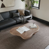 48.4" Cloud-Art Modern Solid Wood Coffee Table With 4 Legs, Vintage Walnut Veneer Finish for Living Room