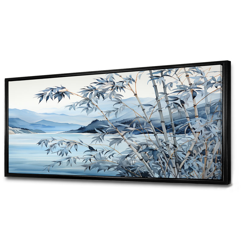«Blue Bamboo Tranquility 1 - China Art», art mural, Cadre flottant noir, H 28 po x l 60 po x P 1,5 po