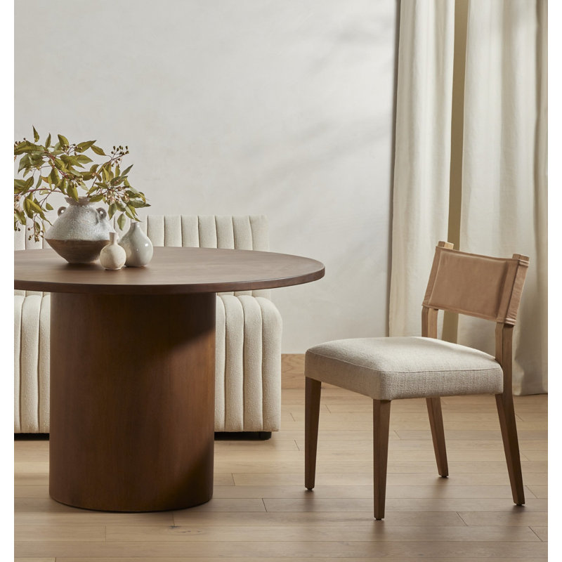 Side Chair in Charcoal, Polyester/Leather Winchester Beige, Natural