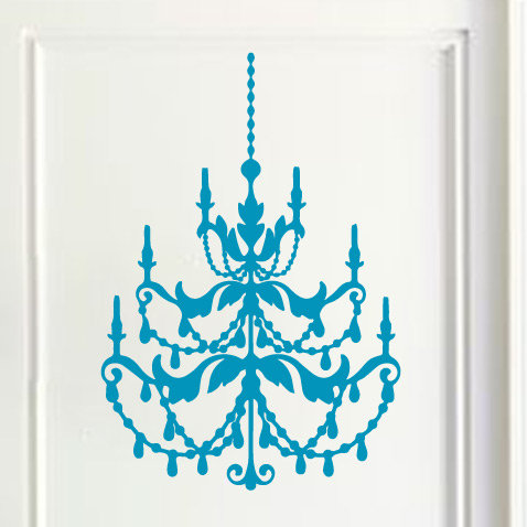 Décalcomanie murale lustre française, H 48 po x l 33 po x P 0,01 po, Bleu sarcelle