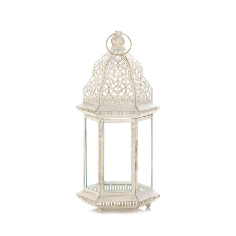 SUBLIME DISTRESSED WHITE LANTERN, 16'' H x 7'' W x 7.5'' D