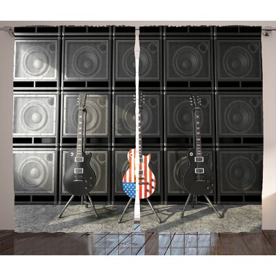 Guitar Decor Graphic Print Semi-Sheer Rod Pocket Curtain Panels -  Ambesonne, p_20683_108x84