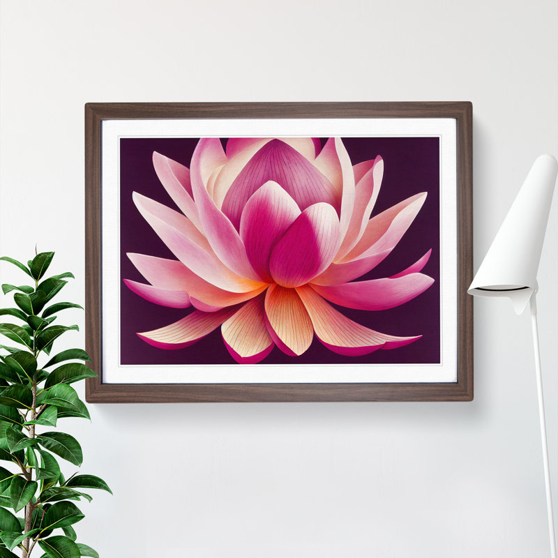 Beguiling Lotus Flower 1 Piece Single Picture Frame Wall Art, 34cm H x 46cm W x 2cm D, Walnut Frame