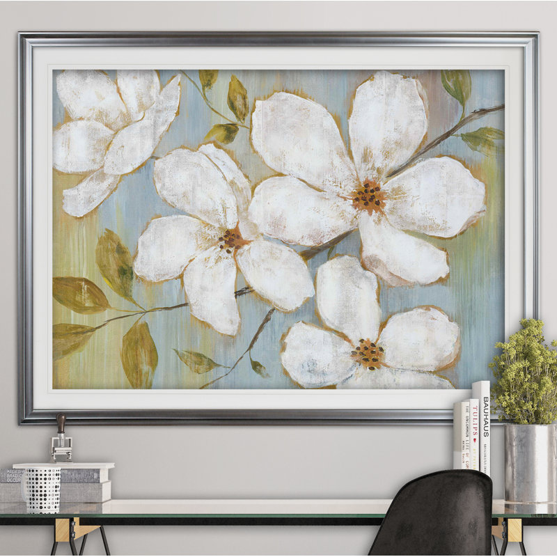 " White Blossoms ", Silver Framed, 30" H x 42" W x 2" D, No Mat