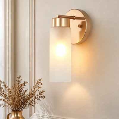 1-Light Cylinder Frosted Glass Wall Sconce