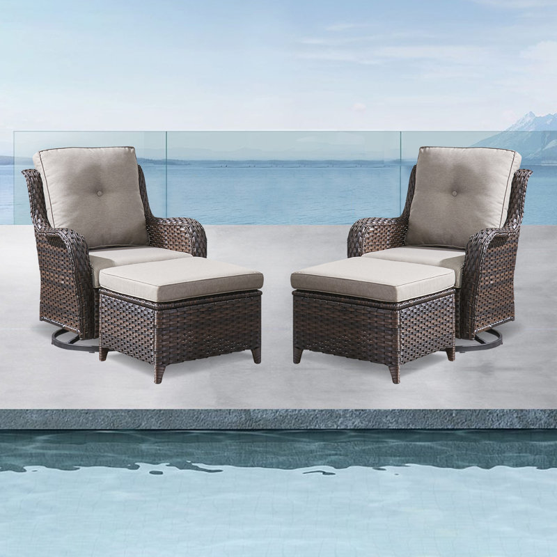 Bonia Makennah Swivel rocking Patio Chair with Cushions and Ottoman, Gray, Brown