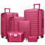 Ensemble de 6 valises avec sacs de voyage, valises rigides extensibles avec roulettes TSA Lock, rose rouge