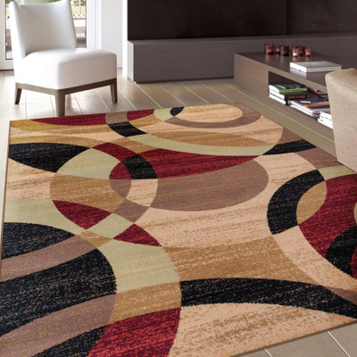 Mehul Geometric Multi Colored Area Rug in Red/Brown/Black - Modern Polypropylene Carpet for Living Room, Bedroom, Entryway, or Dining Room
