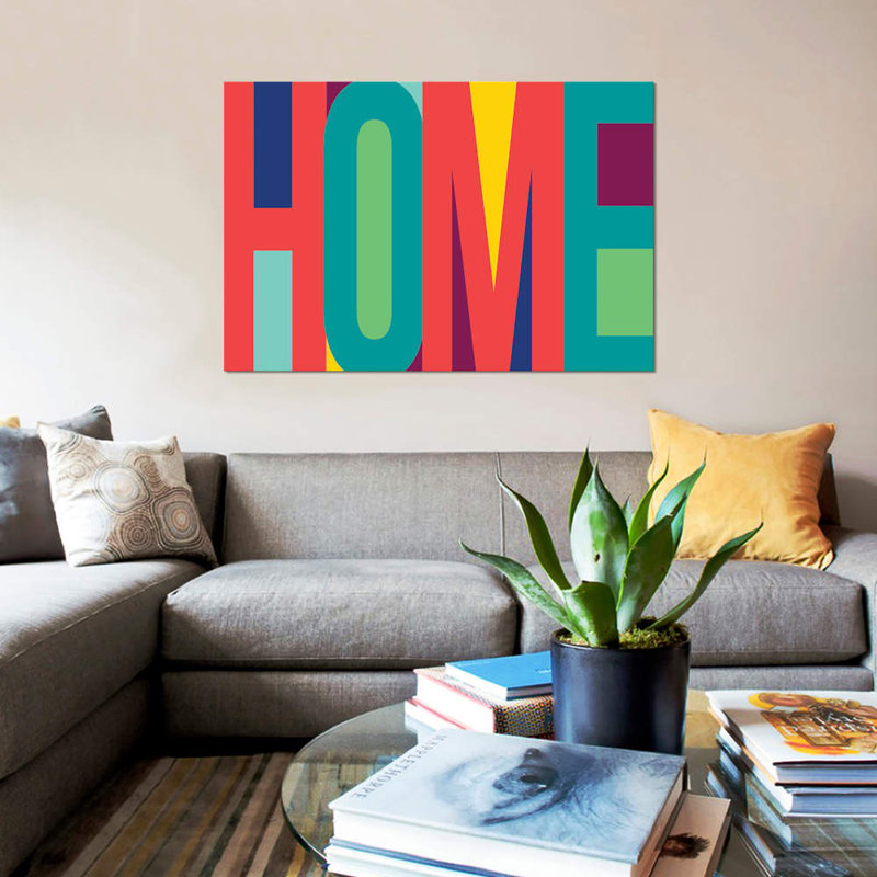 «Home», art textuel sur toile, H 12 po x l 18 po x P 1,5 po, Pas de tapis, Toile tendue