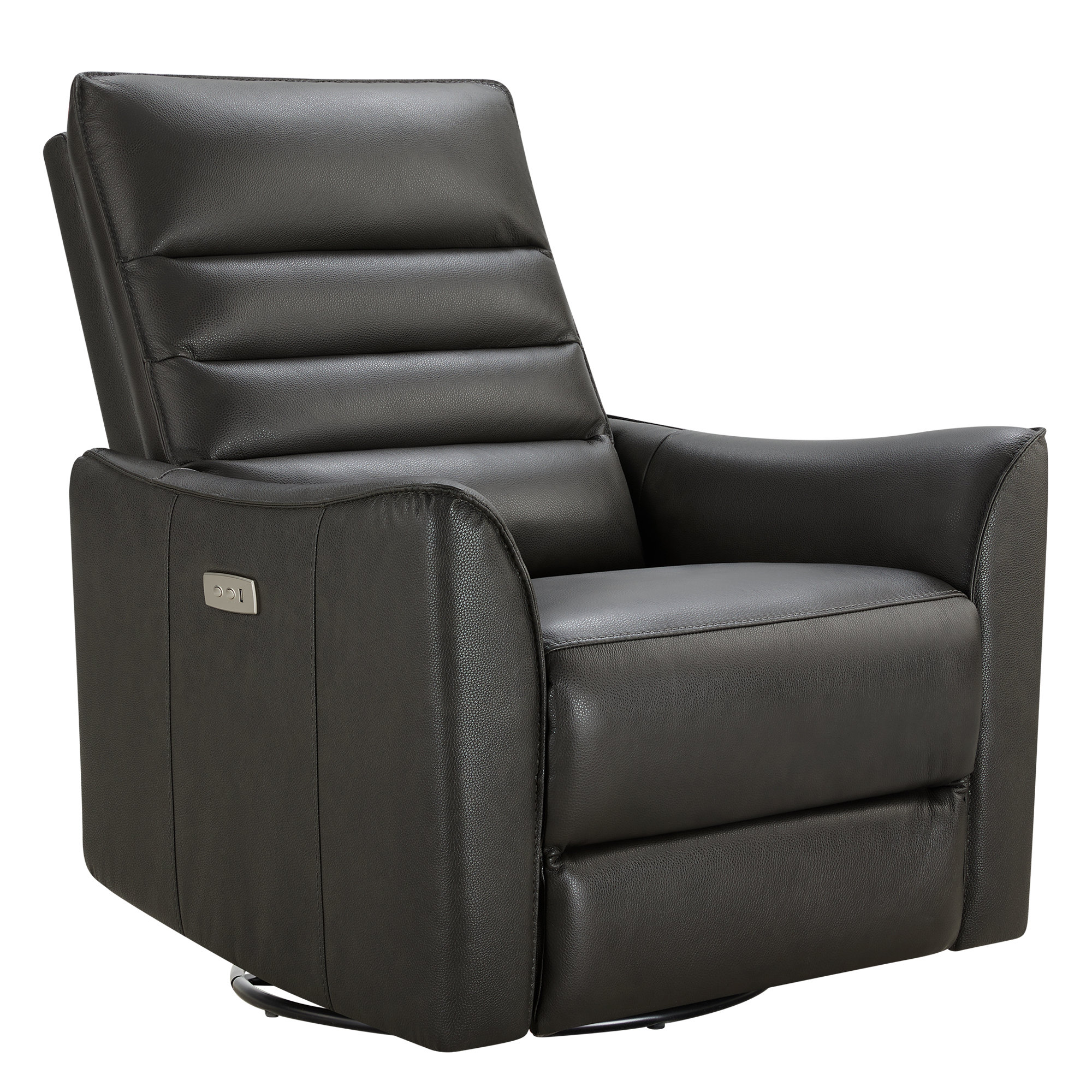 Akeem Gabi Genuine Leather Swivel Glider Power Recliner, Black