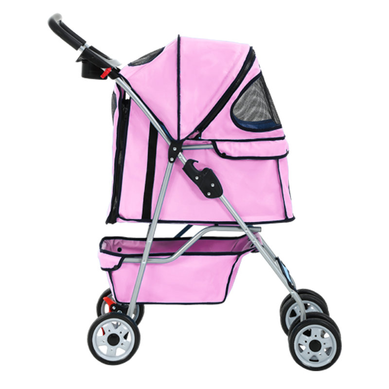 Pink 4-Wheel Pet Stroller with Mesh Windows