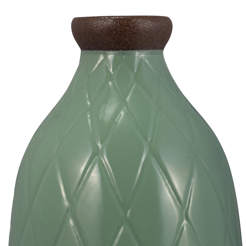 Decorative Textured Ceramic Table Vase for Home Decor Accent - Plaid Pattern Flower Vase for Shelf and Living Room Decor