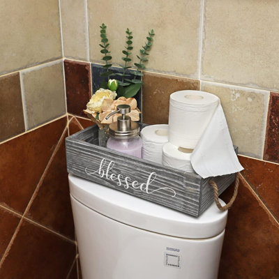 Farmhouse Bathroom Toilet Paper Tray with Mason Jar & LED Fairy Lights