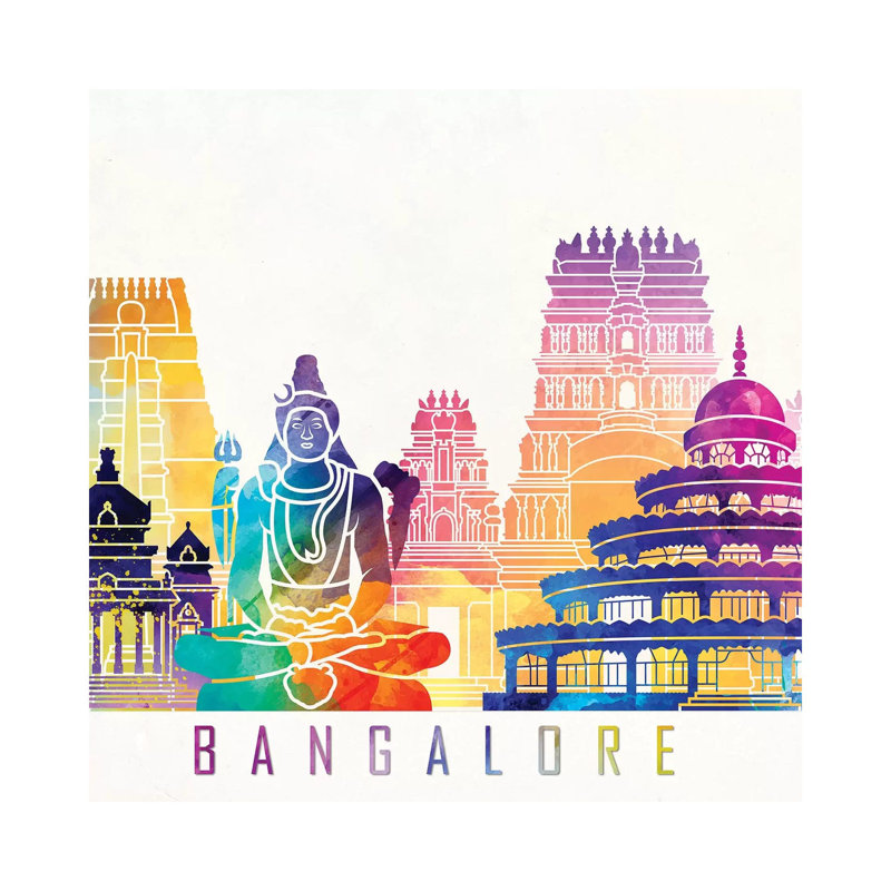Bangalore Landmarks Watercolour 1 Piece Wrapped Canvas Wall Art, 45.72 cm H x 45.72 cm W