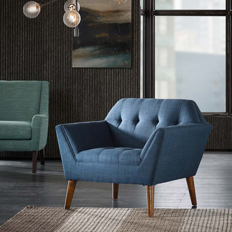 Fauteuil capitonné de 37 po de large Reuland, Polyester bleu