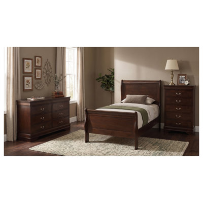 Ensemble de chambre à coucher Henri Charles Cappuccino Twin 3 pièces avec lit traîneau et deux tables de chevet
