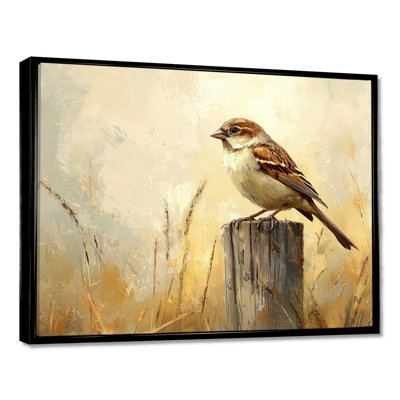 «Old Sparrow Bird On A Fence Post II», art mural sur toile