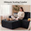 Canapé modulaire en velours côtelé de 106,3 po de largeur avec méridienne en L, siège profond, sans assemblage requis, noir-130040014-130040013