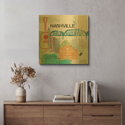 «Nashville» par Linda Woods, art mural en métal doré, 24 po x 24 po