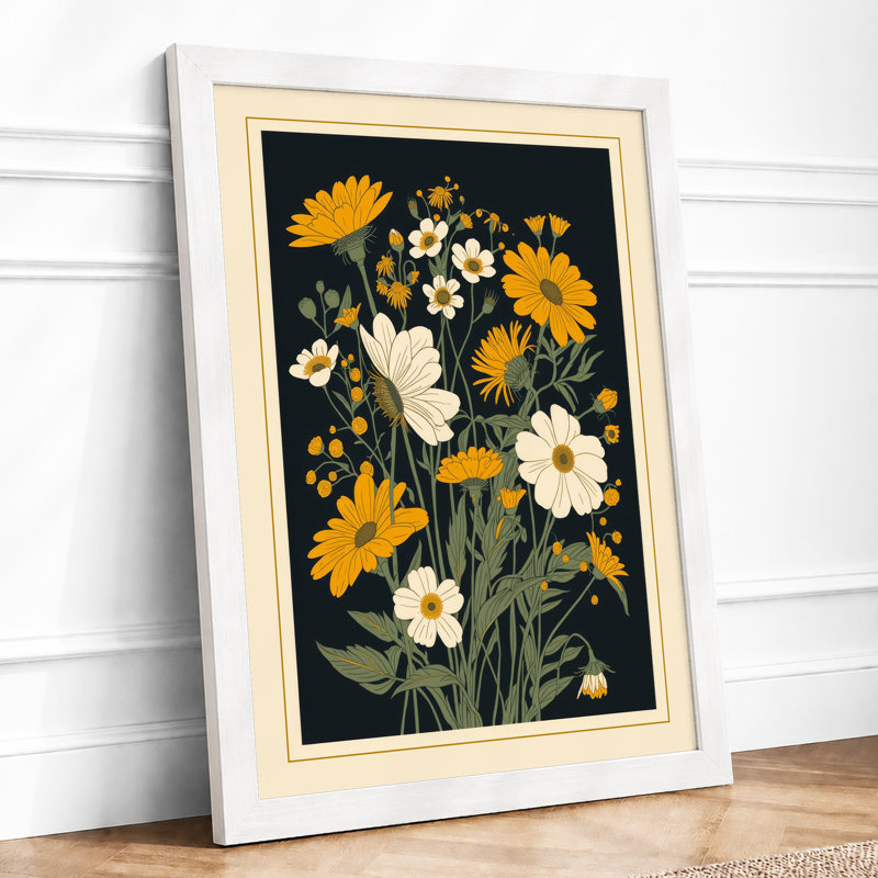 Yellow Blooms Study Botanical - Framed Print, A3 - 42.0 x 29.7 cm, White